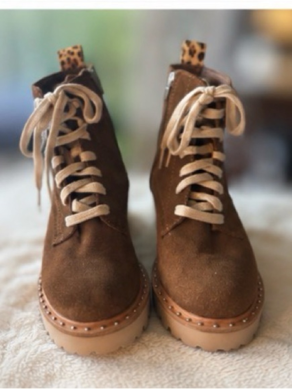 Dolce Vita Brown Lace Up Combat Boots Leopard Lug Sole Size 7.5 NWOT